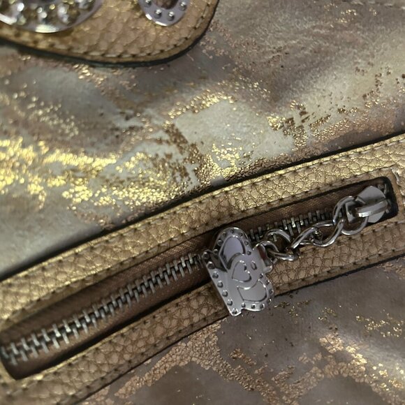 Kathy Van Zeeland Gold Metallic Shoulder Bag Studded Glam Purse Slouchy Tote Vtg - Picture 4 of 14